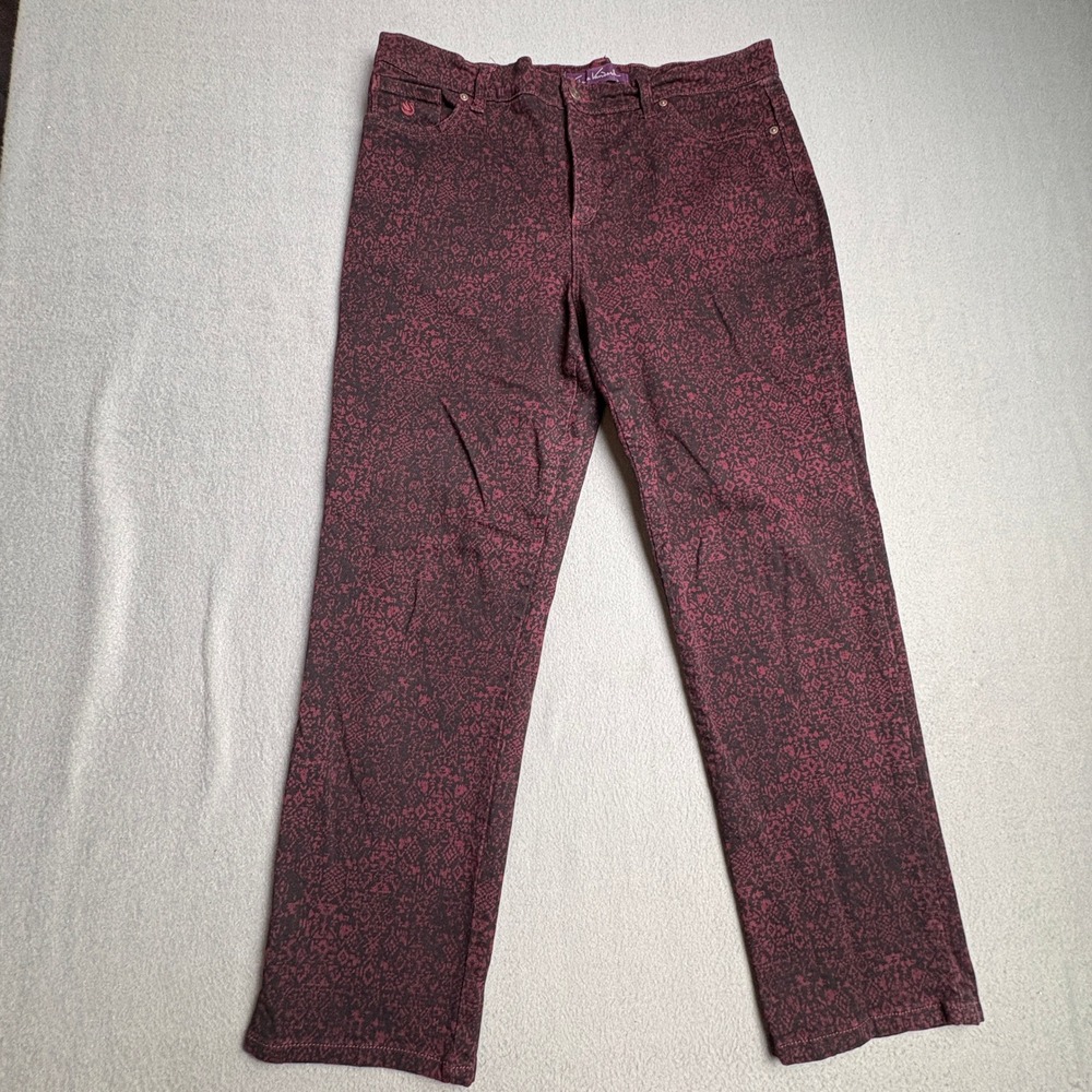 Gloria Vanderbilt Amanda High Rise Tapered Pants Burgundy Ikat Print Womens 14P